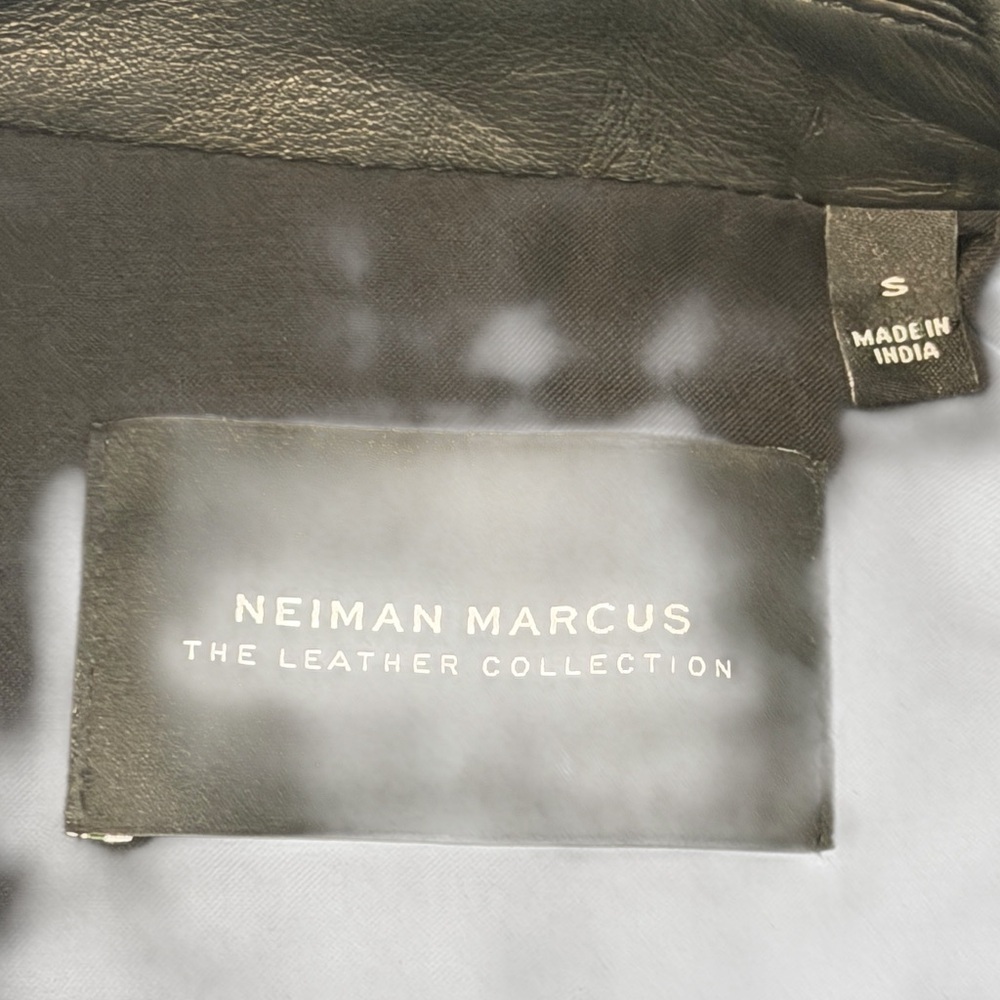 RARE Neiman Marcus Black Leather Jacket Crystal Silver Embellishments Moto - Picture 10 of 11